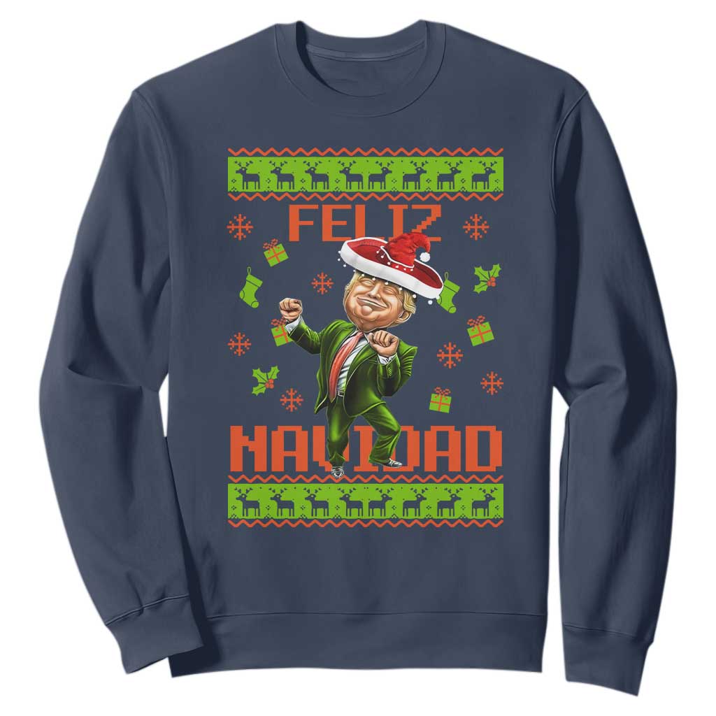 Funny Christmas Trump Sweatshirt Feliz Navidad Ugly Christmas Sweater Dancing Trump TS10 Navy Print Your Wear