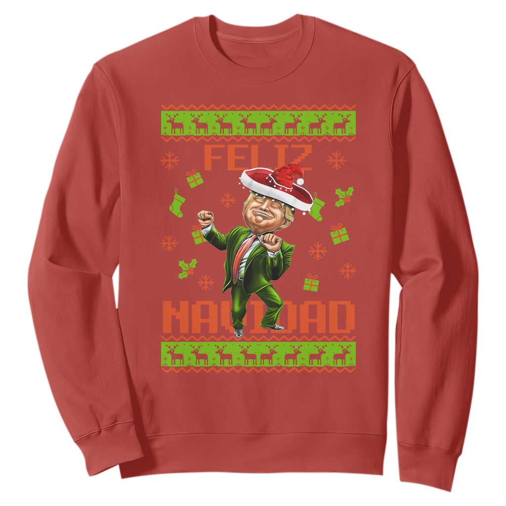 Funny Christmas Trump Sweatshirt Feliz Navidad Ugly Christmas Sweater Dancing Trump TS10 Red Print Your Wear
