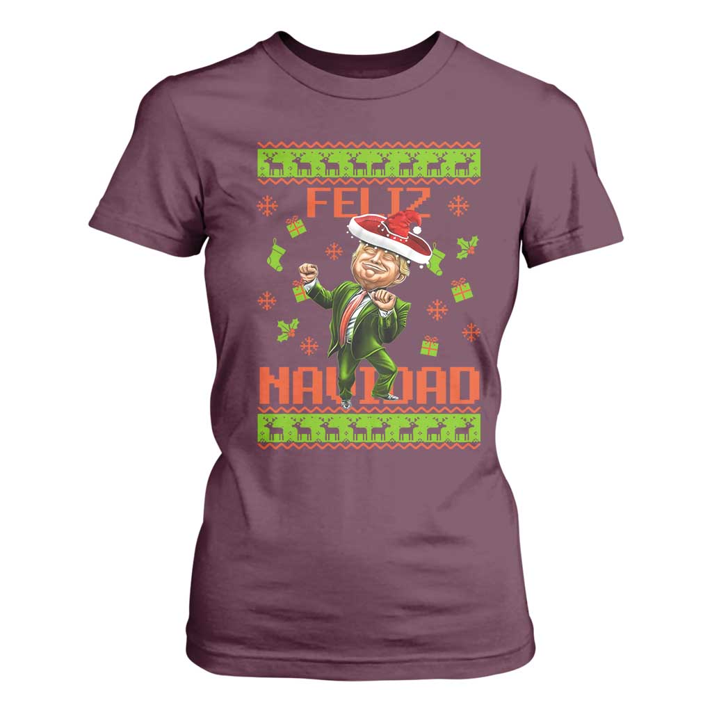 Funny Christmas Trump T Shirt For Women Feliz Navidad Ugly Christmas Sweater Dancing Trump TS10 Maroon Print Your Wear