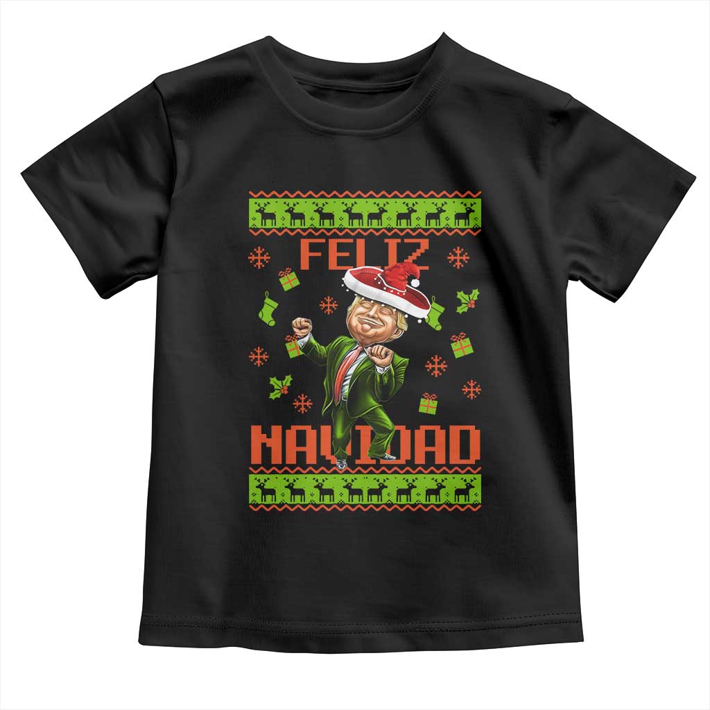 Funny Christmas Trump Toddler T Shirt Feliz Navidad Ugly Christmas Sweater Dancing Trump TS10 Black Print Your Wear