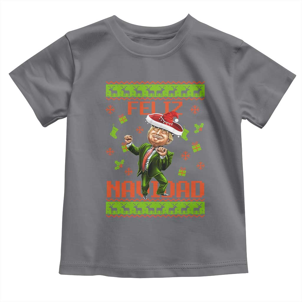 Funny Christmas Trump Toddler T Shirt Feliz Navidad Ugly Christmas Sweater Dancing Trump TS10 Charcoal Print Your Wear