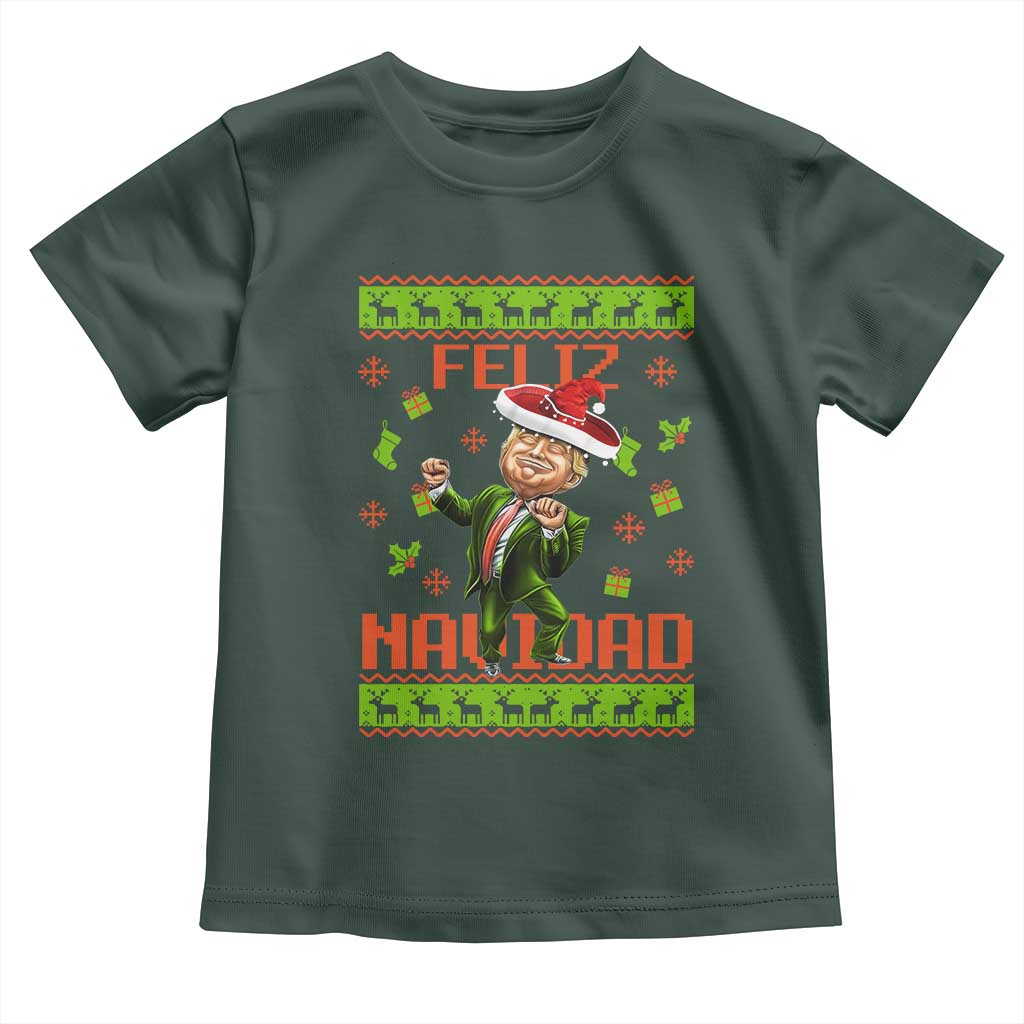 Funny Christmas Trump Toddler T Shirt Feliz Navidad Ugly Christmas Sweater Dancing Trump TS10 Dark Forest Green Print Your Wear