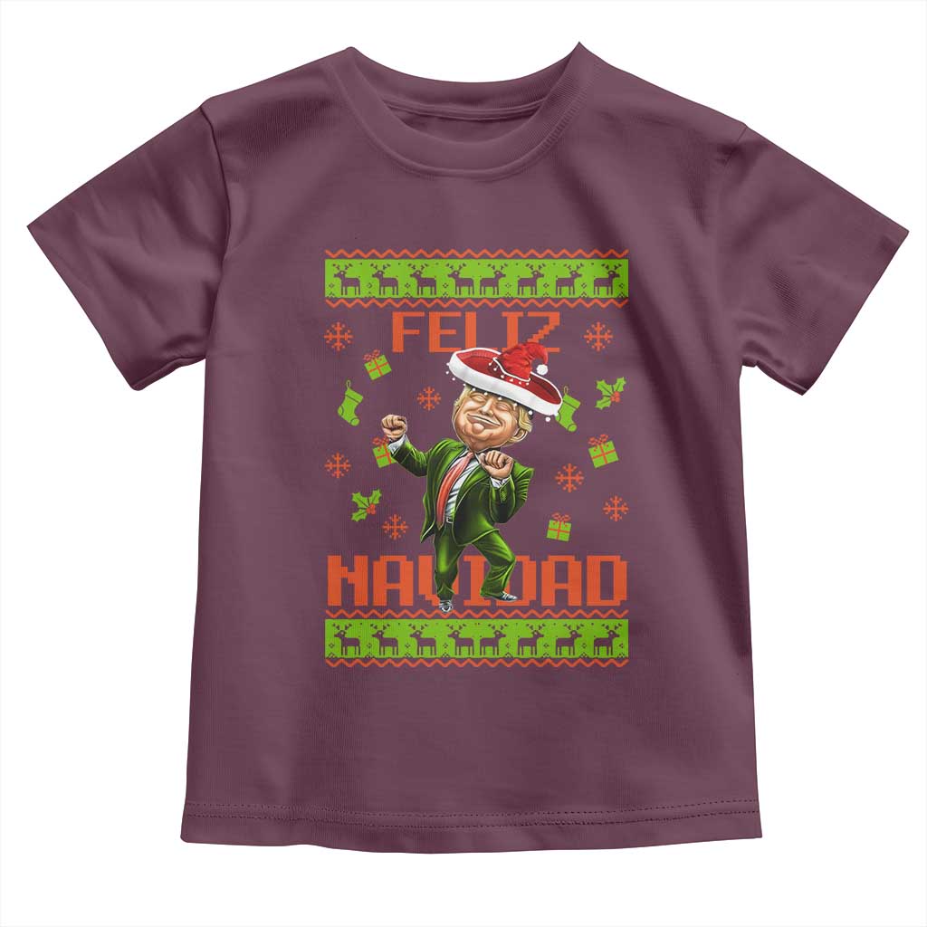 Funny Christmas Trump Toddler T Shirt Feliz Navidad Ugly Christmas Sweater Dancing Trump TS10 Maroon Print Your Wear