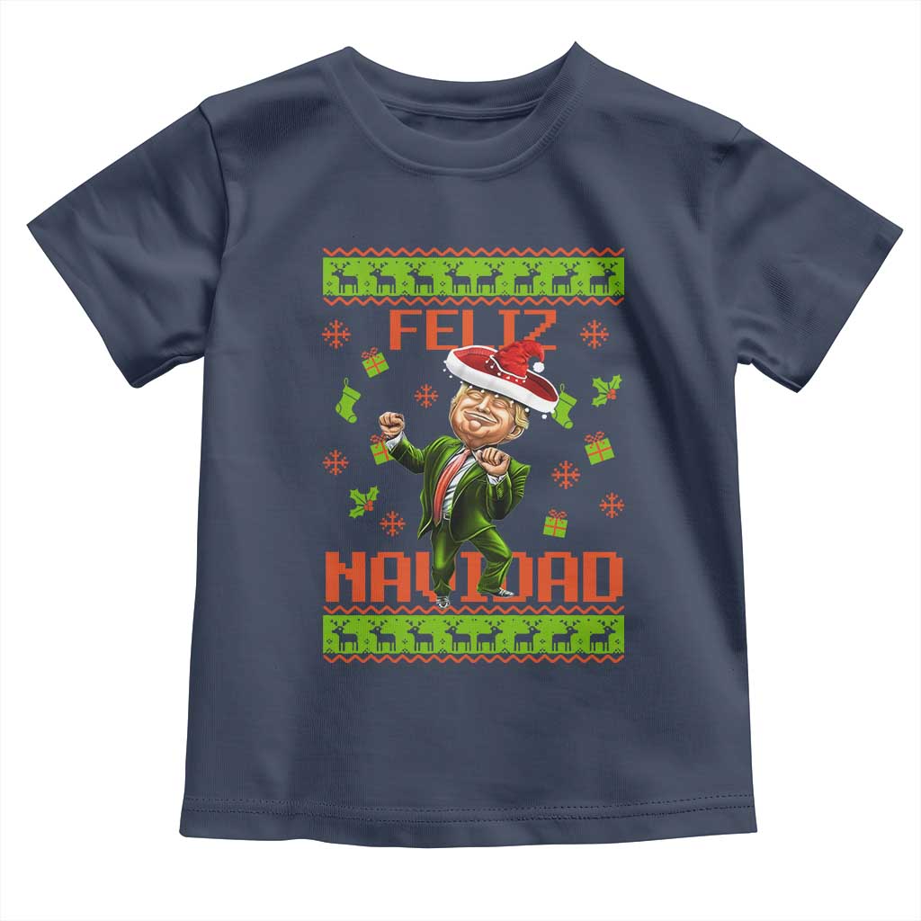Funny Christmas Trump Toddler T Shirt Feliz Navidad Ugly Christmas Sweater Dancing Trump TS10 Navy Print Your Wear