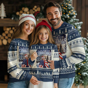 Funny Trump Ugly Christmas Sweater Ill Be Home For Christmas 2024 White House Daddy's Home TS10 Navy Print Your Wear