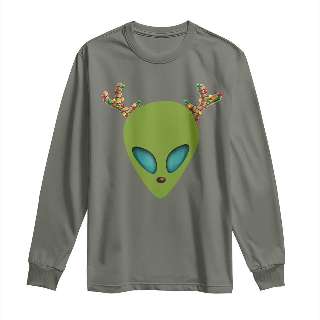 Alien Christmas Long Sleeve Shirt Funny Humans Aren't Real Cute UFO Gift TS10 Military Green Print Your Wear