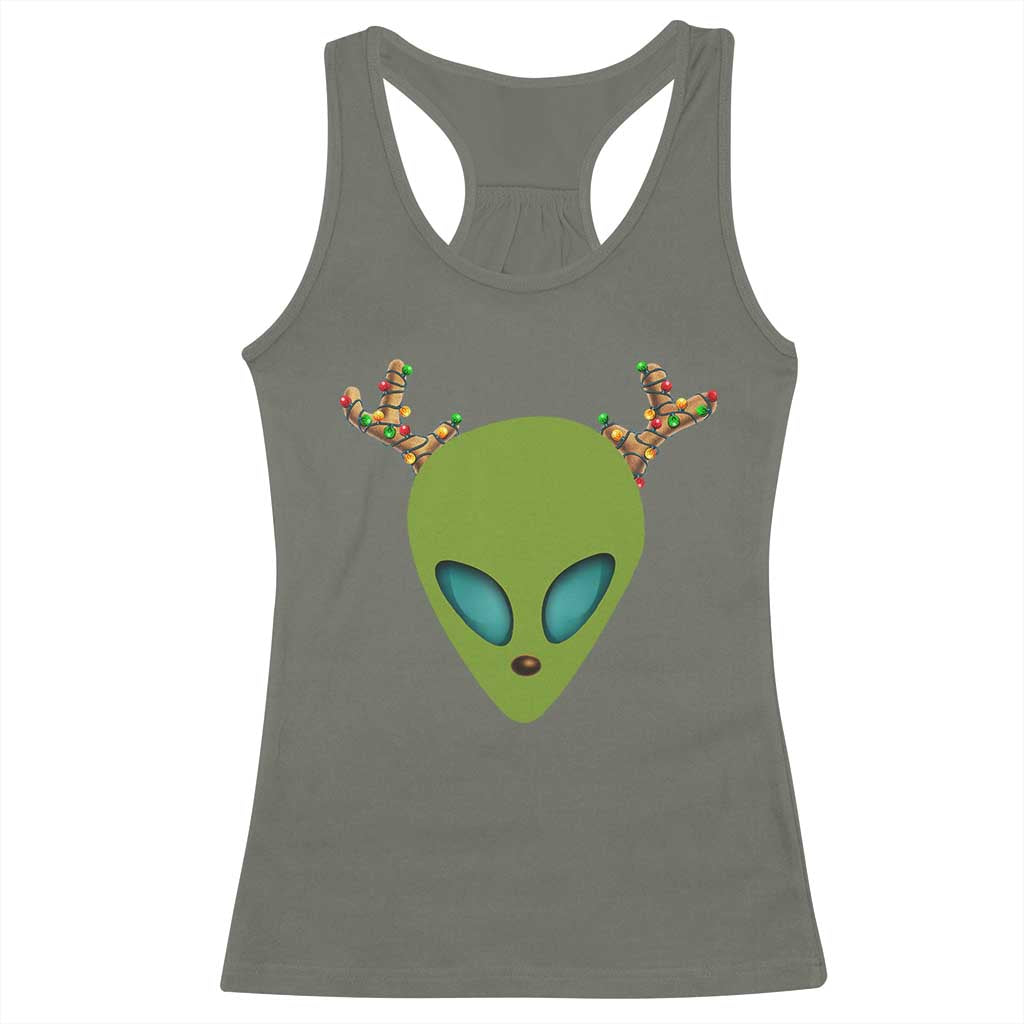 Alien Christmas Racerback Tank Top Funny Humans Aren't Real Cute UFO Gift TS10 Military Green Print Your Wear