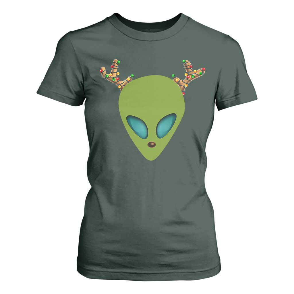 Alien Christmas T Shirt For Women Funny Humans Aren't Real Cute UFO Gift TS10 Dark Forest Green Print Your Wear