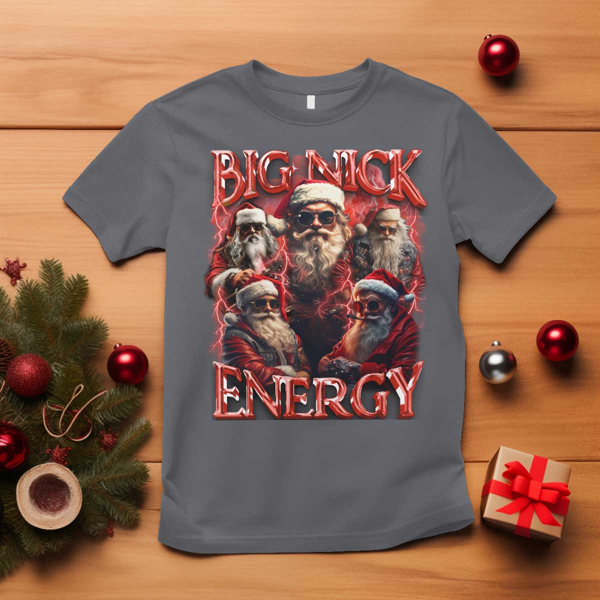 Christmas Santa T Shirt Big Nick Energy Bootleg Rap Tee TS10 Charcoal Print Your Wear