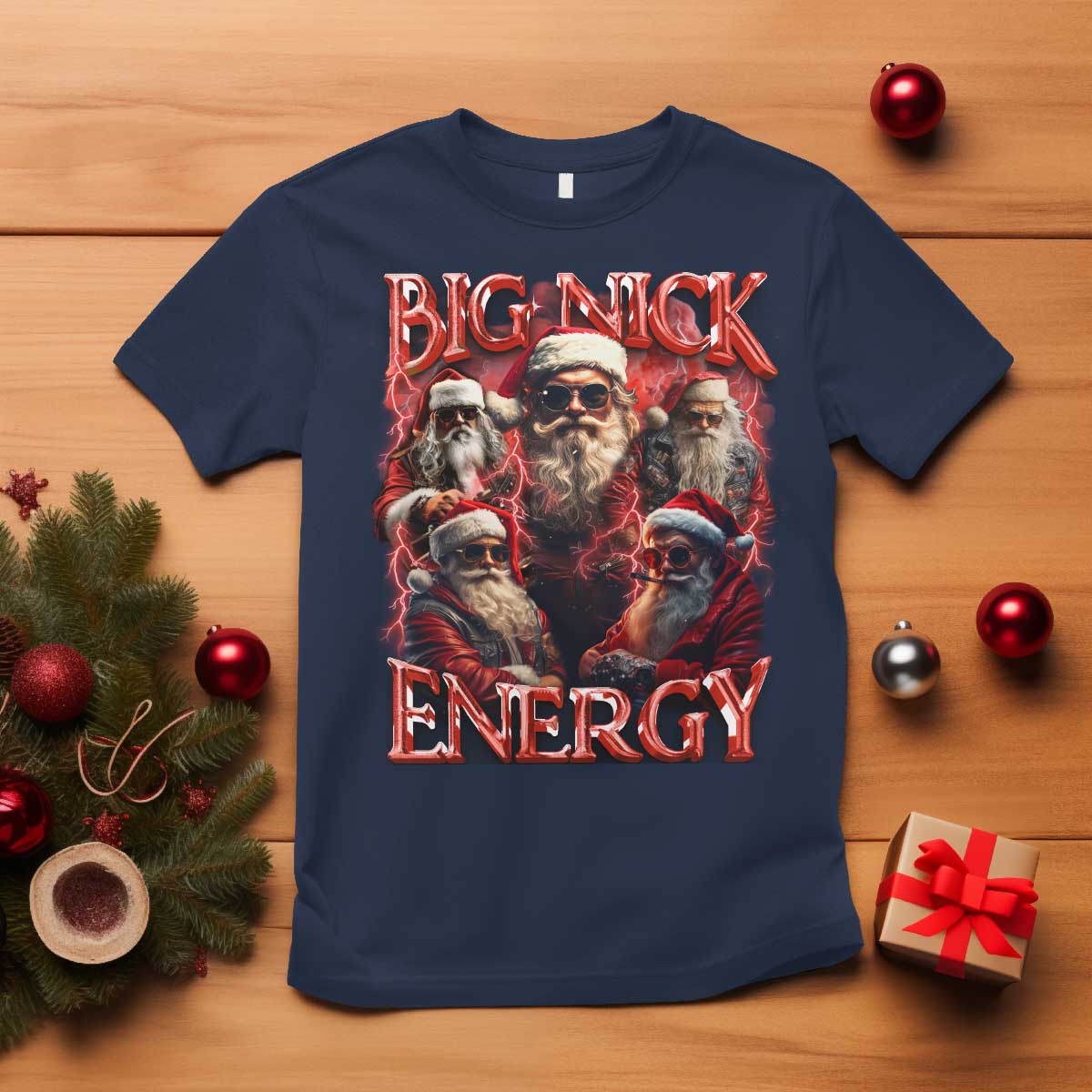 Christmas Santa T Shirt Big Nick Energy Bootleg Rap Tee TS10 Navy Print Your Wear