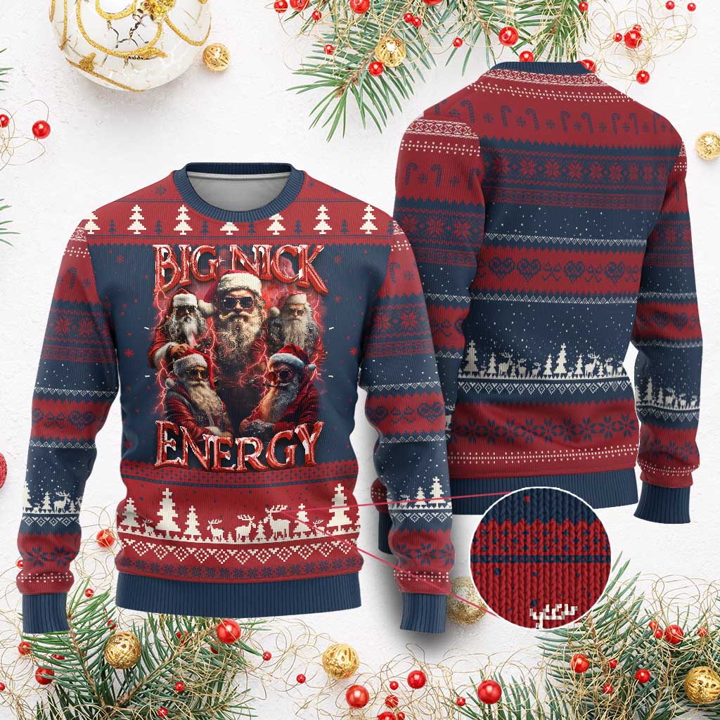 Santa Ugly Christmas Sweater Big Nick Energy Bootleg Rap Tee TS10 Burgundy Print Your Wear