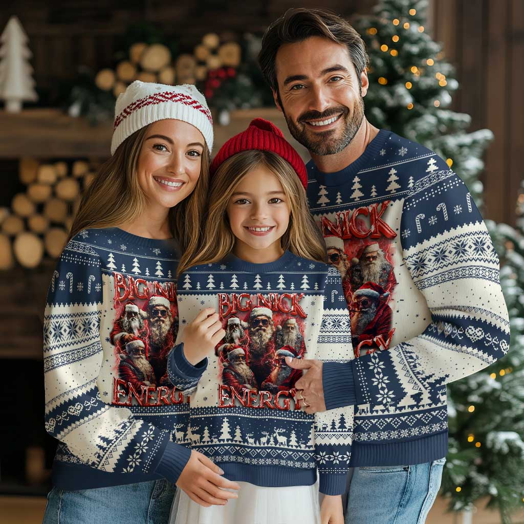 Santa Ugly Christmas Sweater Big Nick Energy Bootleg Rap Tee TS10 Navy Print Your Wear