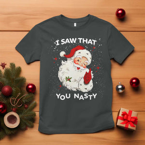 Christmas Santa T Shirt Vintage I Saw That You Naughty TS10 Dark Heather Print Your Wear