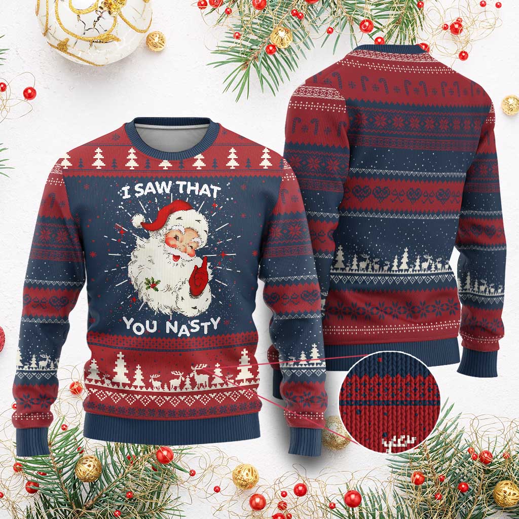 Santa Ugly Christmas Sweater Vintage I Saw That You Naughty TS10 Burgundy Print Your Wear