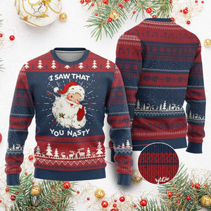 Santa Ugly Christmas Sweater Vintage I Saw That You Naughty TS10 Burgundy Print Your Wear