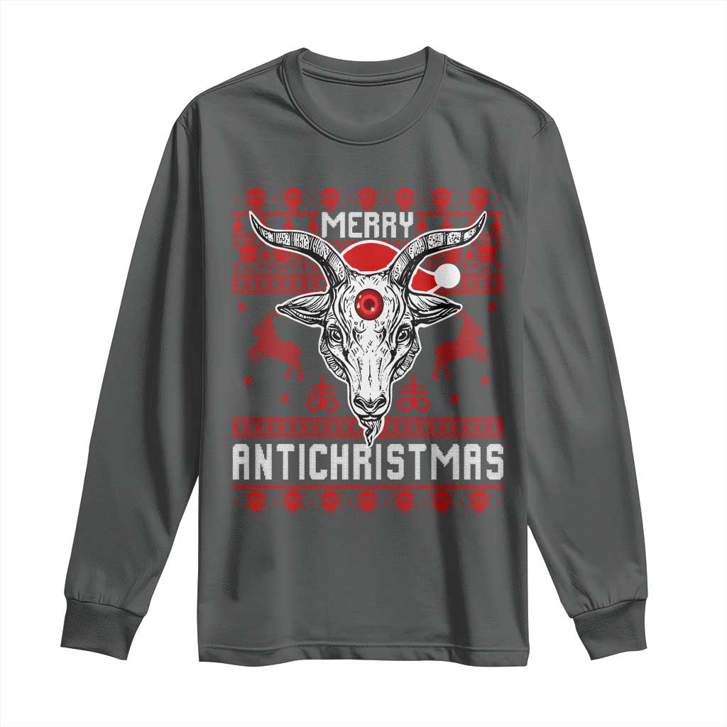 Satan Claus Merry Antichristmas Long Sleeve Shirt Pentagram Ugly Christmas Sweater Evil Pajama TS10 Dark Heather Print Your Wear