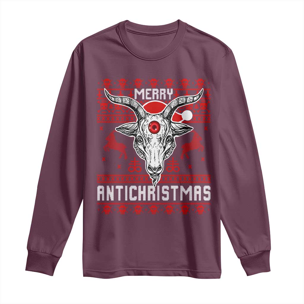 Satan Claus Merry Antichristmas Long Sleeve Shirt Pentagram Ugly Christmas Sweater Evil Pajama TS10 Maroon Print Your Wear