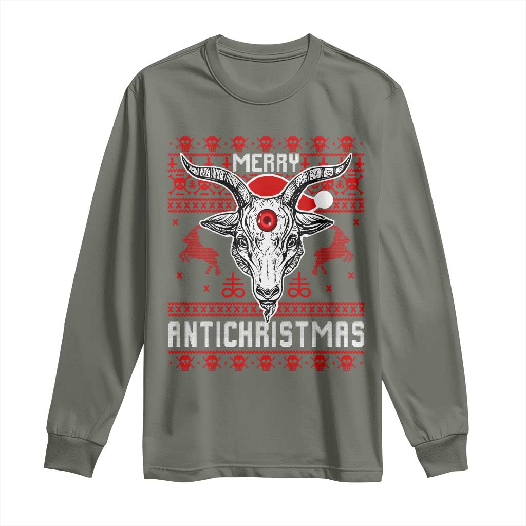 Satan Claus Merry Antichristmas Long Sleeve Shirt Pentagram Ugly Christmas Sweater Evil Pajama TS10 Military Green Print Your Wear