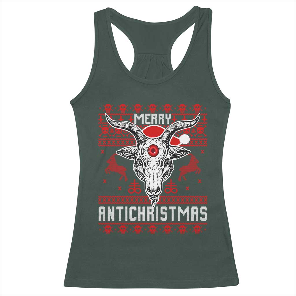 Satan Claus Merry Antichristmas Racerback Tank Top Pentagram Ugly Christmas Sweater Evil Pajama TS10 Dark Forest Green Print Your Wear