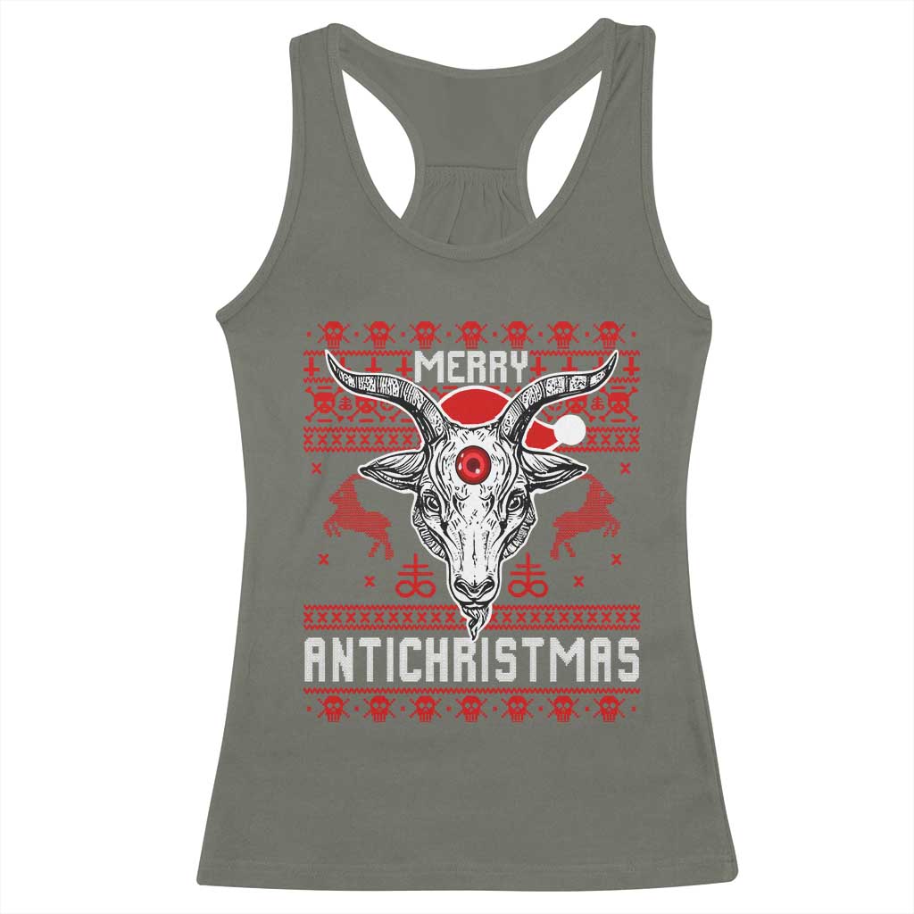 Satan Claus Merry Antichristmas Racerback Tank Top Pentagram Ugly Christmas Sweater Evil Pajama TS10 Military Green Print Your Wear