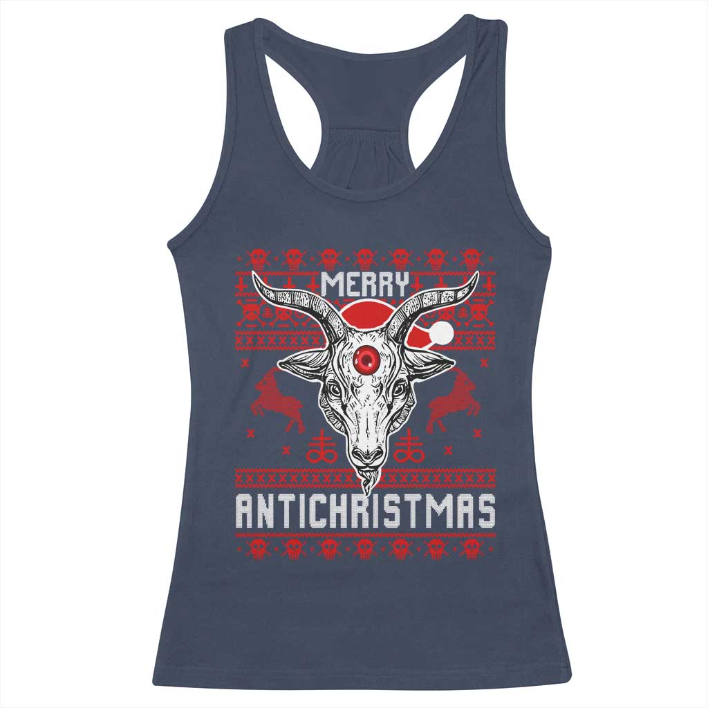 Satan Claus Merry Antichristmas Racerback Tank Top Pentagram Ugly Christmas Sweater Evil Pajama TS10 Navy Print Your Wear