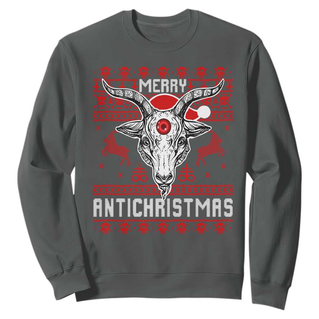 Satan Claus Merry Antichristmas Sweatshirt Pentagram Ugly Christmas Sweater Evil Pajama TS10 Dark Heather Print Your Wear
