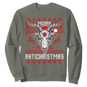 Satan Claus Merry Antichristmas Sweatshirt Pentagram Ugly Christmas Sweater Evil Pajama TS10 Military Green Print Your Wear