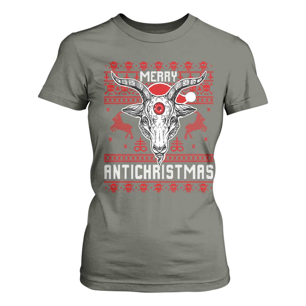 Satan Claus Merry Antichristmas T Shirt For Women Pentagram Ugly Christmas Sweater Evil Pajama TS10 Military Green Print Your Wear