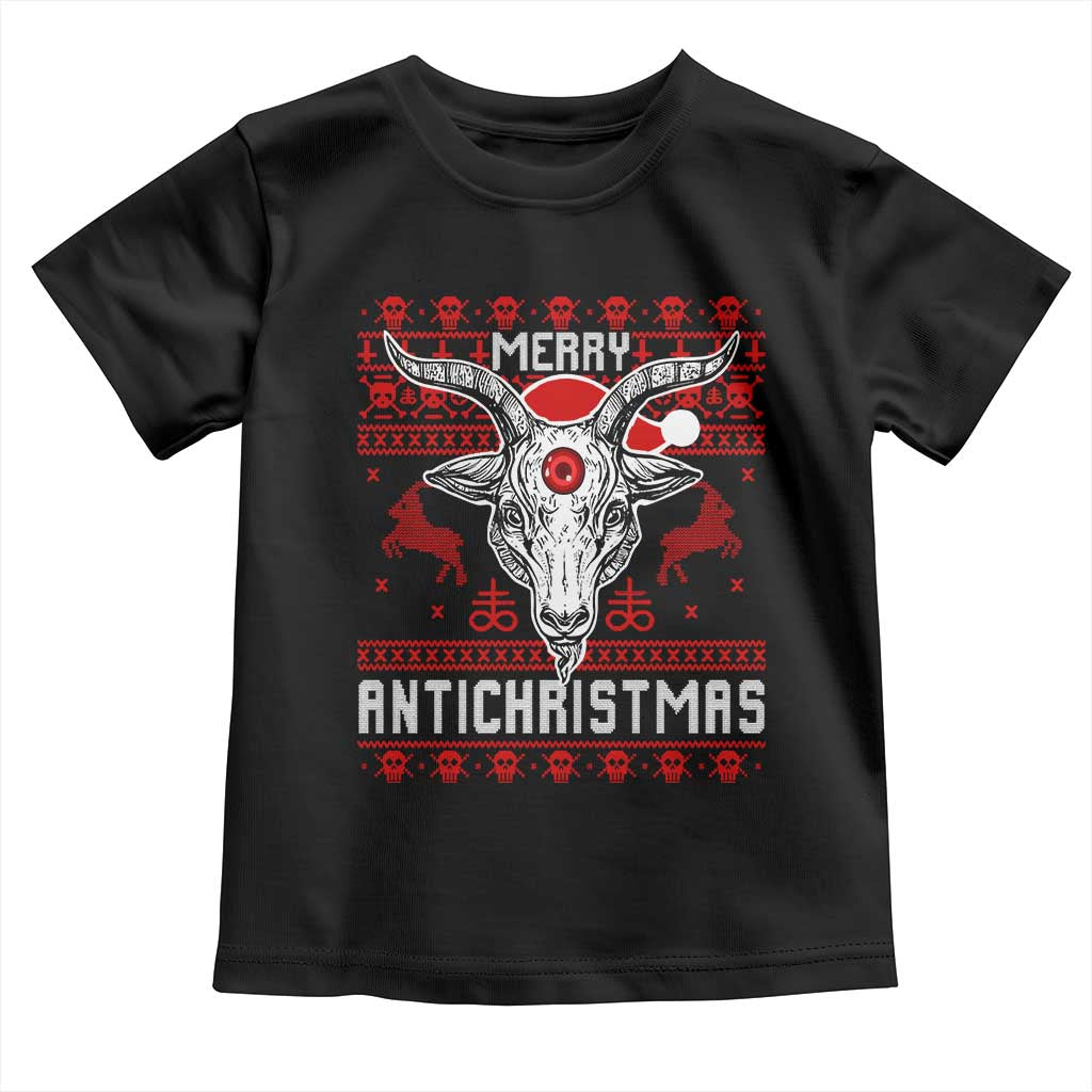 Satan Claus Merry Antichristmas Toddler T Shirt Pentagram Ugly Christmas Sweater Evil Pajama TS10 Black Print Your Wear