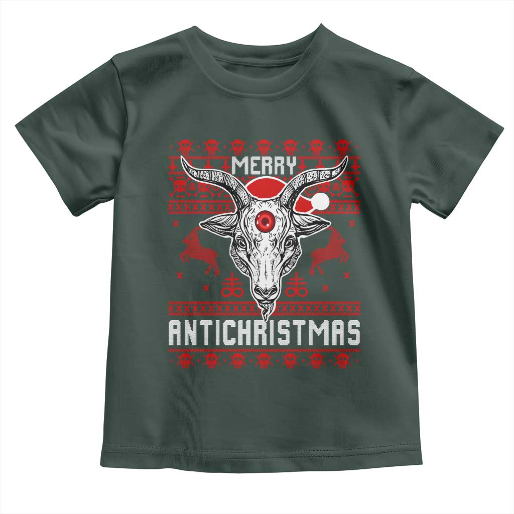 Satan Claus Merry Antichristmas Toddler T Shirt Pentagram Ugly Christmas Sweater Evil Pajama TS10 Dark Forest Green Print Your Wear