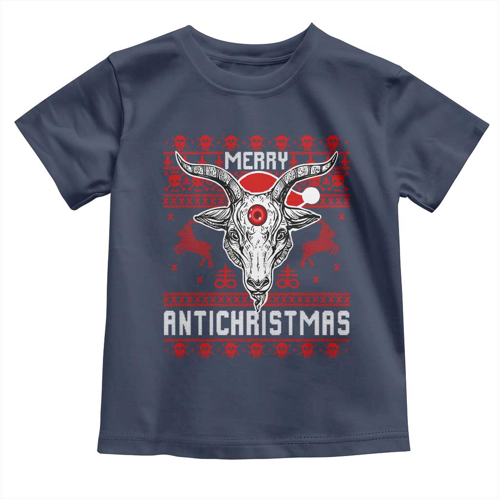 Satan Claus Merry Antichristmas Toddler T Shirt Pentagram Ugly Christmas Sweater Evil Pajama TS10 Navy Print Your Wear