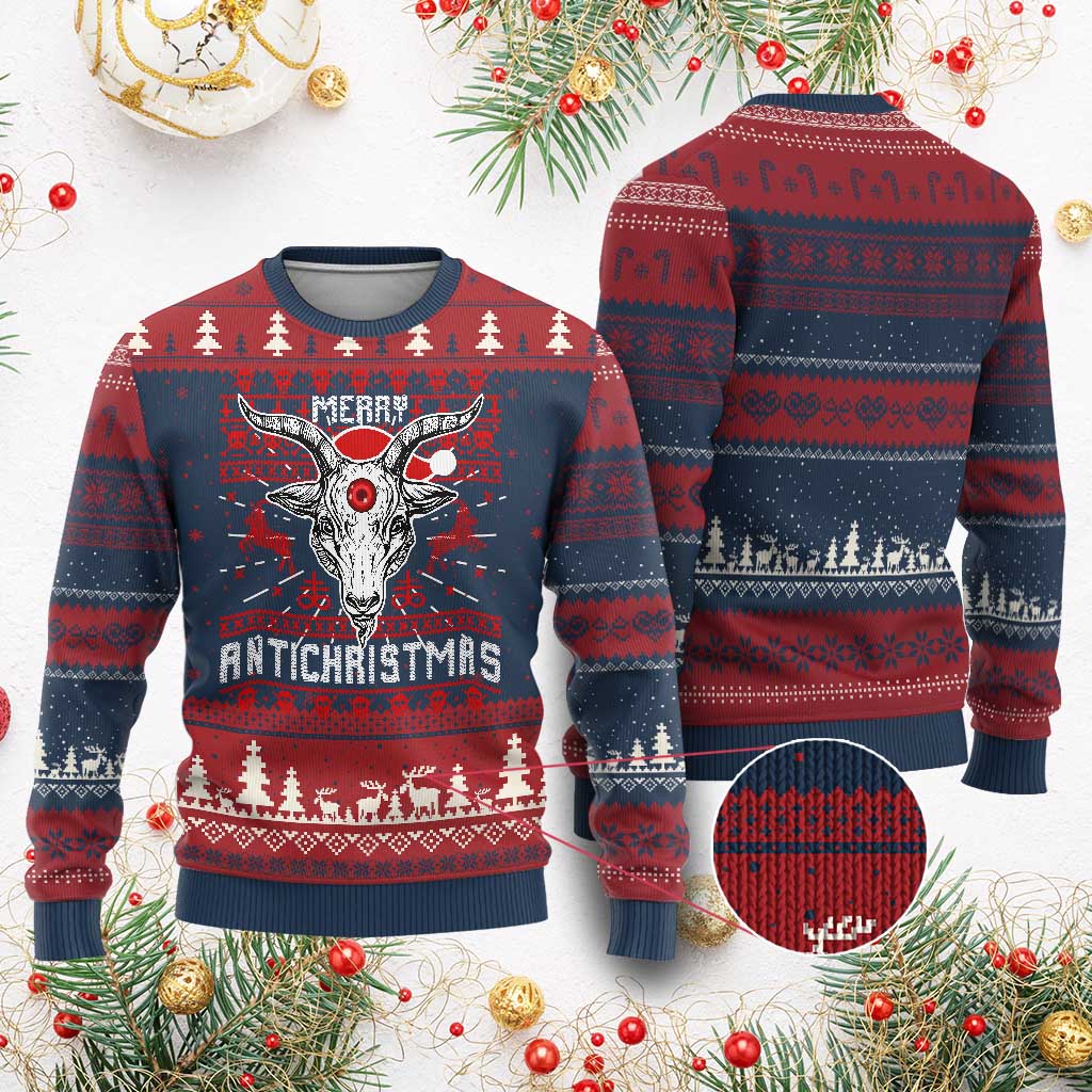 Satan Claus Merry Antichristmas Ugly Christmas Sweater Pentagram Ugly Christmas Sweater Evil Pajama TS10 Burgundy Print Your Wear
