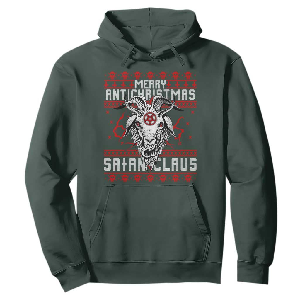 Satan Claus Merry Antichristmas Hoodie Goth Ugly Christmas Sweater Pentagram Evil Pajama TS10 Dark Forest Green Print Your Wear