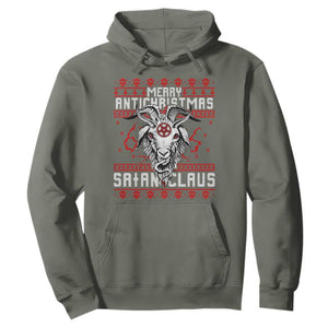 Satan Claus Merry Antichristmas Hoodie Goth Ugly Christmas Sweater Pentagram Evil Pajama TS10 Military Green Print Your Wear