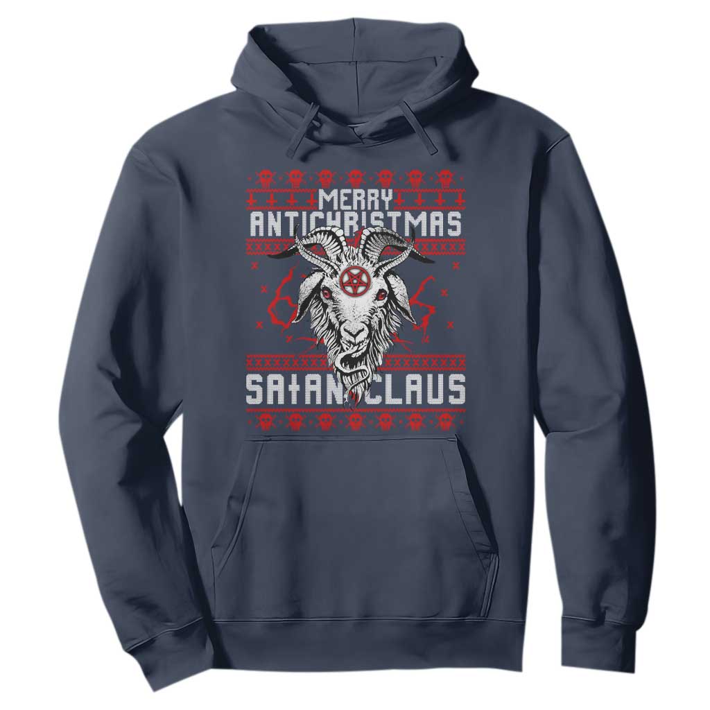 Satan Claus Merry Antichristmas Hoodie Goth Ugly Christmas Sweater Pentagram Evil Pajama TS10 Navy Print Your Wear