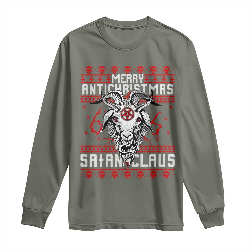 Satan Claus Merry Antichristmas Long Sleeve Shirt Goth Ugly Christmas Sweater Pentagram Evil Pajama TS10 Military Green Print Your Wear