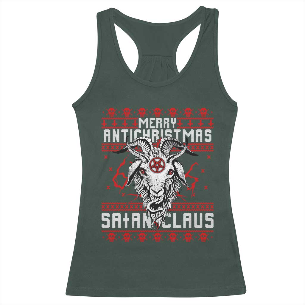 Satan Claus Merry Antichristmas Racerback Tank Top Goth Ugly Christmas Sweater Pentagram Evil Pajama TS10 Dark Forest Green Print Your Wear