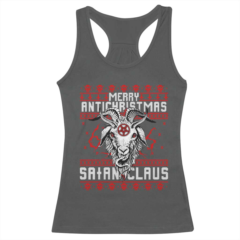Satan Claus Merry Antichristmas Racerback Tank Top Goth Ugly Christmas Sweater Pentagram Evil Pajama TS10 Dark Heather Print Your Wear