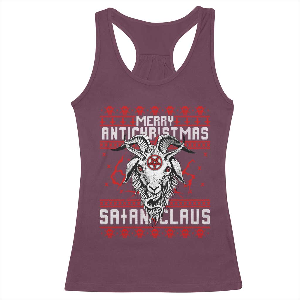 Satan Claus Merry Antichristmas Racerback Tank Top Goth Ugly Christmas Sweater Pentagram Evil Pajama TS10 Maroon Print Your Wear