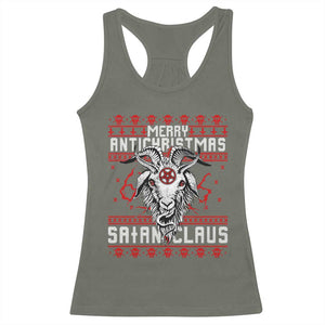 Satan Claus Merry Antichristmas Racerback Tank Top Goth Ugly Christmas Sweater Pentagram Evil Pajama TS10 Military Green Print Your Wear