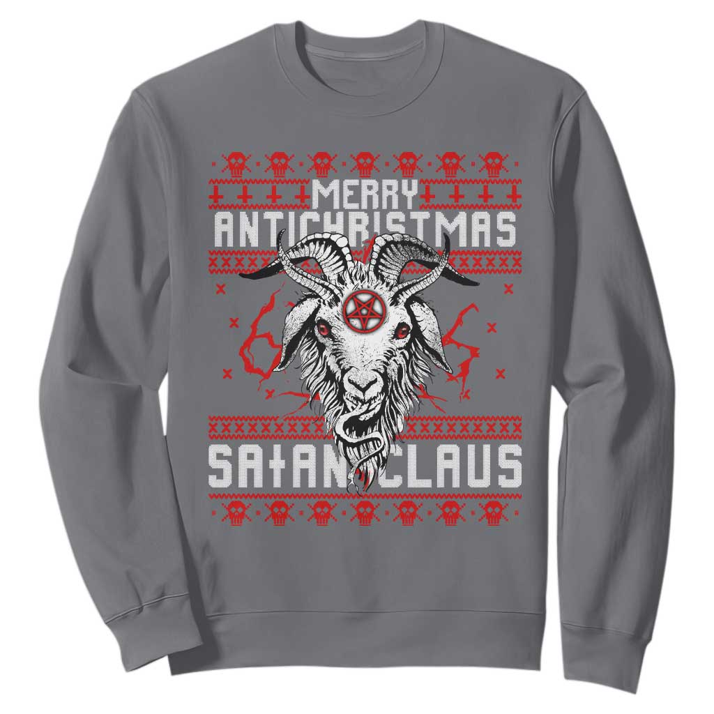 Satan Claus Merry Antichristmas Sweatshirt Goth Ugly Christmas Sweater Pentagram Evil Pajama TS10 Charcoal Print Your Wear