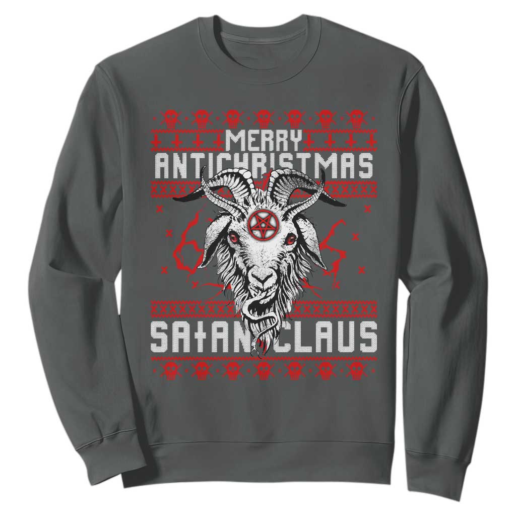Satan Claus Merry Antichristmas Sweatshirt Goth Ugly Christmas Sweater Pentagram Evil Pajama TS10 Dark Heather Print Your Wear