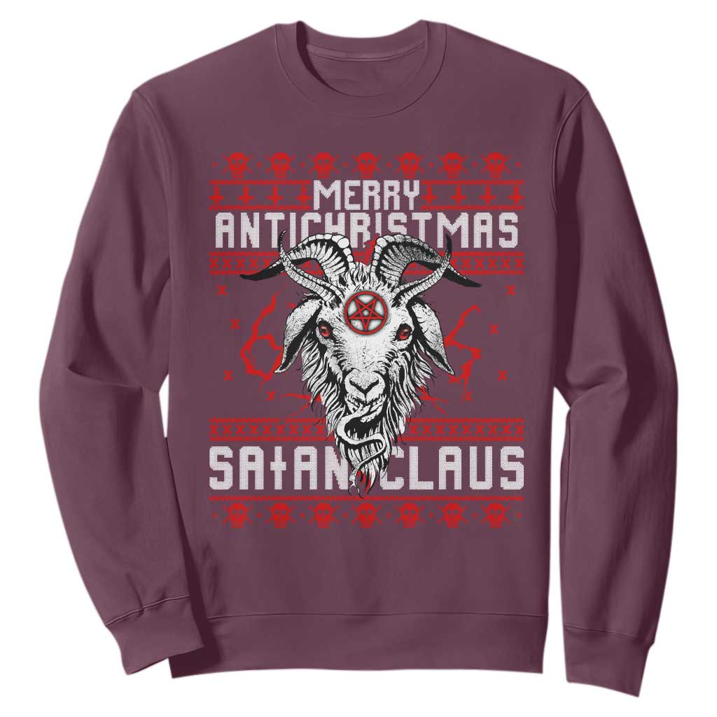 Satan Claus Merry Antichristmas Sweatshirt Goth Ugly Christmas Sweater Pentagram Evil Pajama TS10 Maroon Print Your Wear