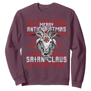 Satan Claus Merry Antichristmas Sweatshirt Goth Ugly Christmas Sweater Pentagram Evil Pajama TS10 Maroon Print Your Wear