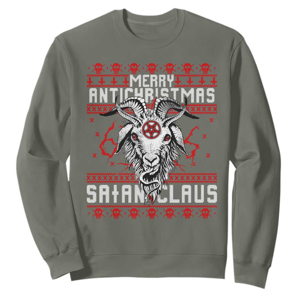 Satan Claus Merry Antichristmas Sweatshirt Goth Ugly Christmas Sweater Pentagram Evil Pajama TS10 Military Green Print Your Wear