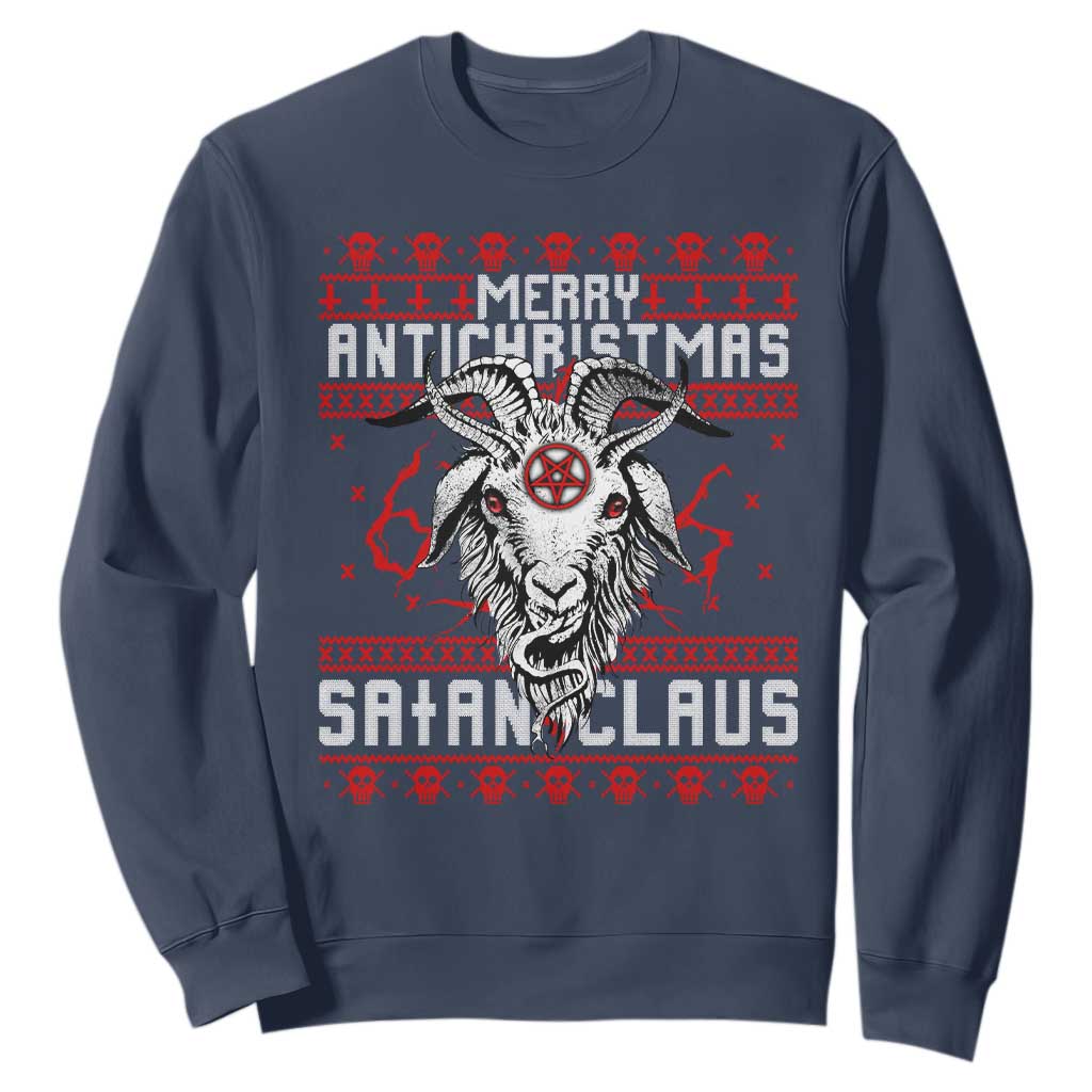 Satan Claus Merry Antichristmas Sweatshirt Goth Ugly Christmas Sweater Pentagram Evil Pajama TS10 Navy Print Your Wear