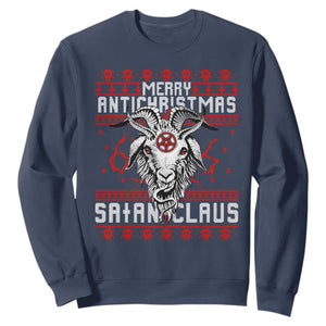 Satan Claus Merry Antichristmas Sweatshirt Goth Ugly Christmas Sweater Pentagram Evil Pajama TS10 Navy Print Your Wear