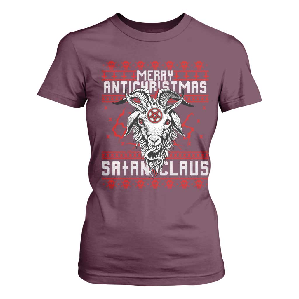 Satan Claus Merry Antichristmas T Shirt For Women Goth Ugly Christmas Sweater Pentagram Evil Pajama TS10 Maroon Print Your Wear