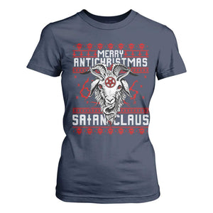 Satan Claus Merry Antichristmas T Shirt For Women Goth Ugly Christmas Sweater Pentagram Evil Pajama TS10 Navy Print Your Wear