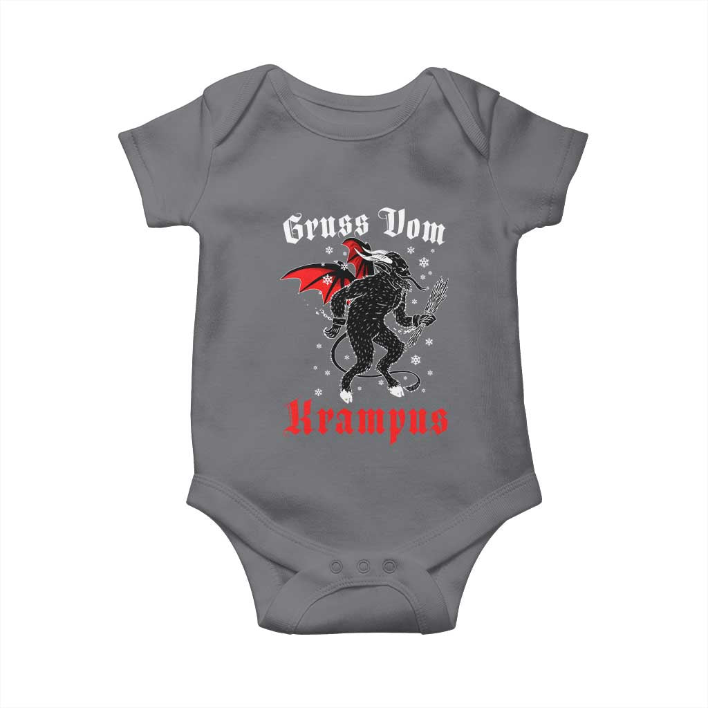 Christmas Krampus Baby Onesie Scary Horror Goth Xmas Gruss Von Krampus TS10 Charcoal Print Your Wear